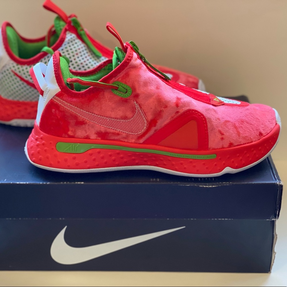 Nike PG 4 Christmas Crimson White-Green Apple-Volt Mens Size 7